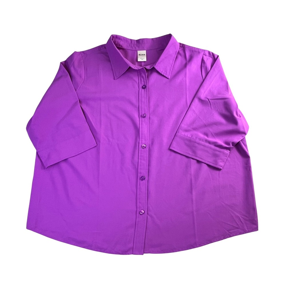 Blair Womens 2XL Orchid Purple Pink Button Up Shirt Elbow Sleeve Blouse Classic